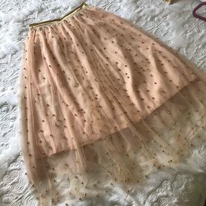 Pink tulle gold beaded midi skirt